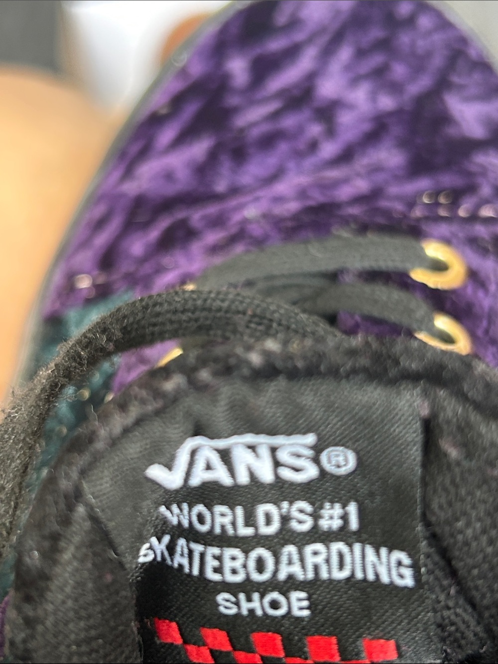 Vans Velvet Low-Top Sneakers in Purple & Teal with Black Soles - Picture 6 of 8